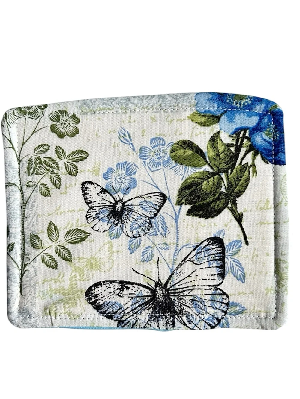 Hand Crafted Blue Floral & Butterfly Quilted Coffee Mug Rug Coaster Cotton